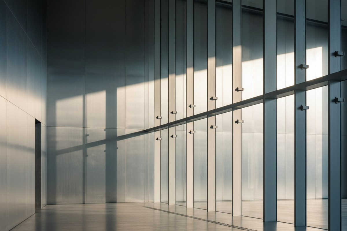Sunlight through glass, calm, restrained, refined, controlled, stainless steal - Think:

Architectural glass

Museum-grade minimalism

Precision without sterility